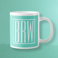 Bold Modern 3 Initials Monogram | White On Aqua