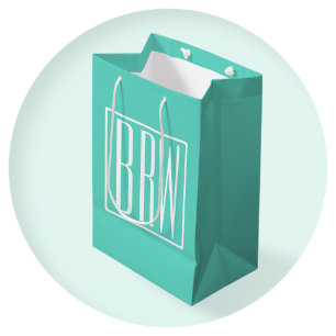 Bold Modern 3 Initials Monogram   White On Aqua Medium Gift Bag
