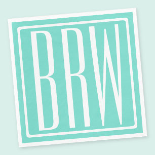 Bold Modern 3 Initials Monogram White On Aqua Napkin