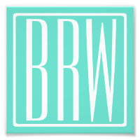 Bold Modern 3 Initials Monogram | White On Aqua
