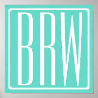 Bold Modern 3 Initials Monogram | White On Aqua