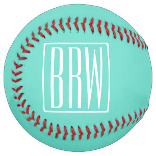 Bold Modern 3 Initials Monogram White On Aqua Softball