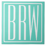 Bold Modern 3 Initials Monogram | White On Aqua Tile<br><div class="desc">Classy,  bold & modern.</div>