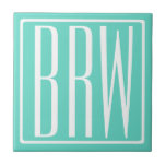 Bold Modern 3 Initials Monogram | White On Aqua Tile<br><div class="desc">Classy,  bold & modern.</div>