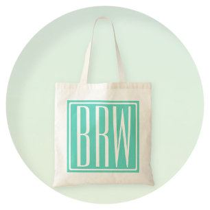 Bold Modern 3 Initials Monogram   White On Aqua Tote Bag