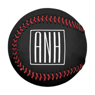 Bold Modern 3 Initials Monogram White On Black Baseball