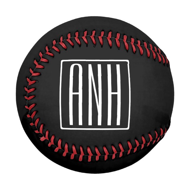 Bold Modern 3 Initials Monogram | White On Black Baseball (Front Left)