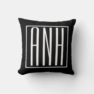 Bold Modern 3 Initials Monogram   White On Black Cushion