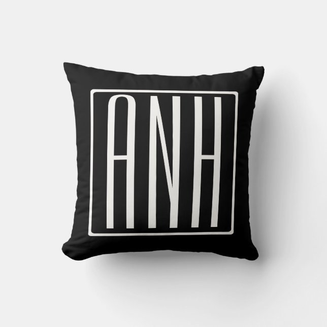Bold Modern 3 Initials Monogram | White On Black Cushion (Front)