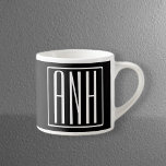 Bold Modern 3 Initials Monogram | White On Black Espresso Cup<br><div class="desc">Classy,  bold & modern.</div>