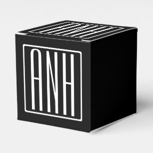 Bold Modern 3 Initials Monogram White On Black Favour Box