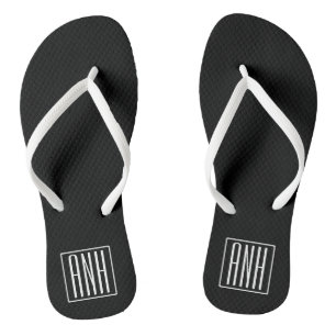 Bold Modern 3 Initials Monogram White On Black Jandals