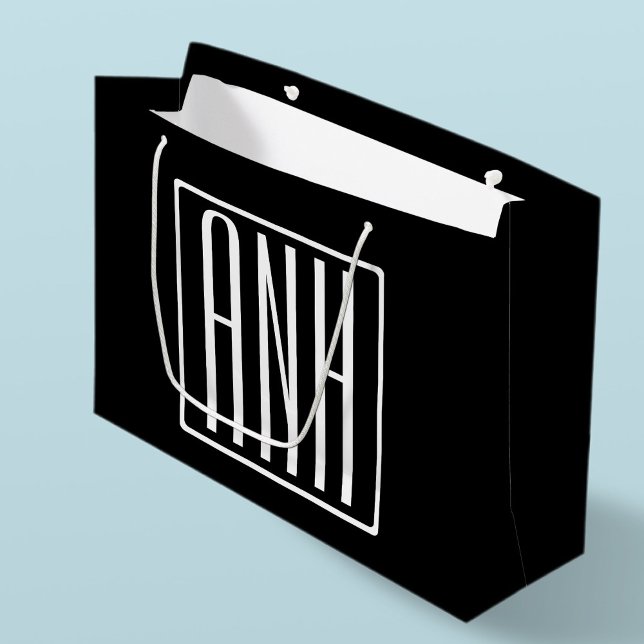 Bold Modern 3 Initials Monogram | White On Black Large Gift Bag (Creator Uploaded)
