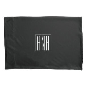 Bold Modern 3 Initials Monogram White On Black Pillowcase
