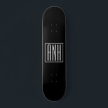 Bold Modern 3 Initials Monogram | White On Black Skateboard<br><div class="desc">Classy,  bold & modern.</div>