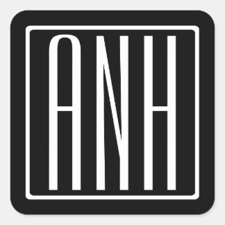 Bold Modern 3 Initials Monogram | White On Black Square Sticker