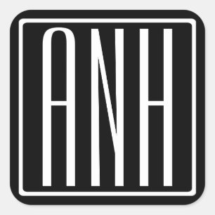 Bold Modern 3 Initials Monogram   White On Black Square Sticker