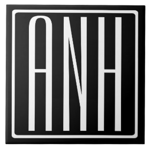 Bold Modern 3 Initials Monogram White On Black Tile