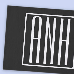 Bold Modern 3 Initials Monogram   White On Black Tissue Paper