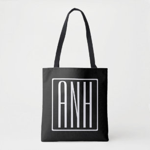 Bold Modern 3 Initials Monogram   White On Black Tote Bag