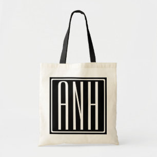Bold Modern 3 Initials Monogram   White On Black Tote Bag