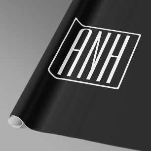 Bold Modern 3 Initials Monogram   White On Black Wrapping Paper