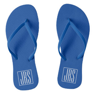 Bold Modern 3 Initials Monogram   White On Blue Jandals