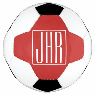 Bold Modern 3 Initials Monogram White On Red Soccer Ball