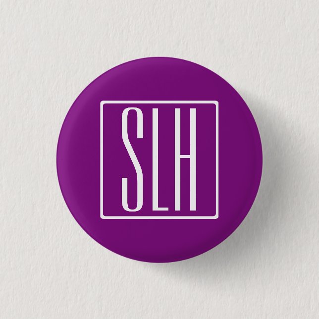 Bold Modern 3 Initials Monogram | White & Purple Cm Round Badge (Front)