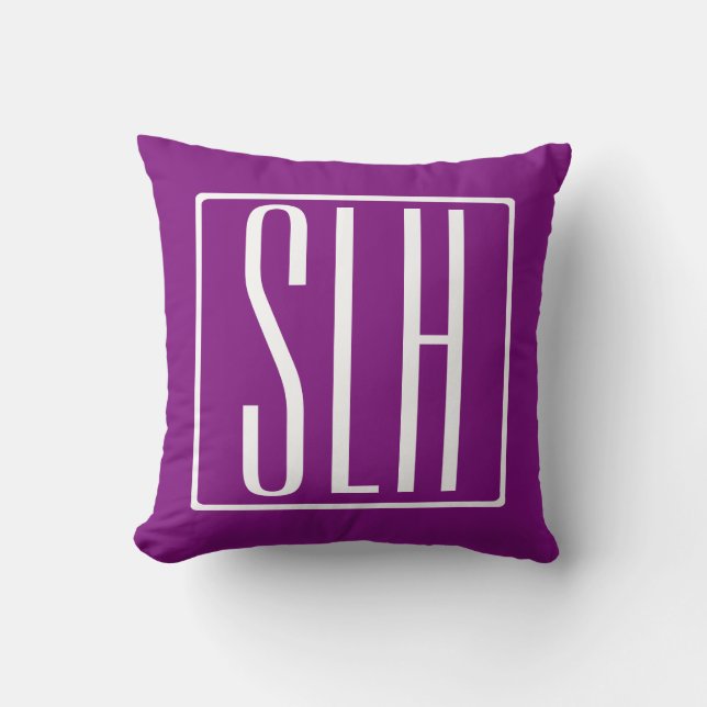 Bold Modern 3 Initials Monogram | White & Purple Cushion (Front)
