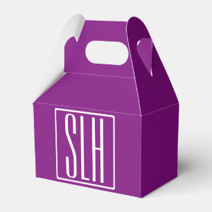 Bold Modern 3 Initials Monogram White & Purple Favour Box