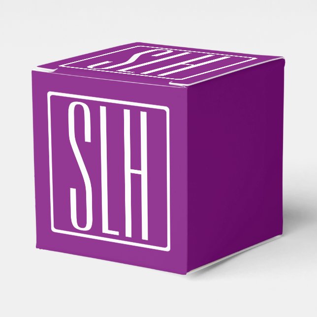Bold Modern 3 Initials Monogram | White & Purple Favour Box (Front Side)
