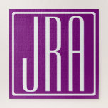 Bold Modern 3 Initials Monogram | White & Purple Jigsaw Puzzle<br><div class="desc">White text & white frame on purple (changeable background colour).</div>