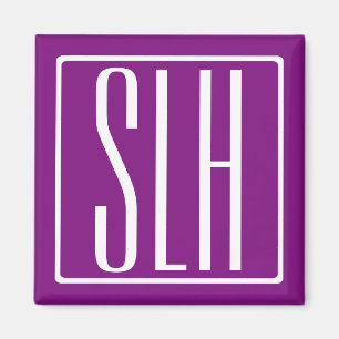 Bold Modern 3 Initials Monogram   White & Purple Magnet