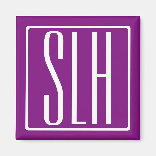 Bold Modern 3 Initials Monogram | White & Purple Magnet (Front)