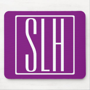 Bold Modern 3 Initials Monogram White & Purple Mouse Pad