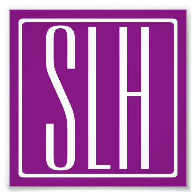 Bold Modern 3 Initials Monogram | White & Purple Photo Print (Front)