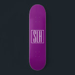Bold Modern 3 Initials Monogram | White & Purple Skateboard<br><div class="desc">White text & white frame on purple (changeable background colour).</div>