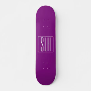 Bold Modern 3 Initials Monogram White & Purple Skateboard