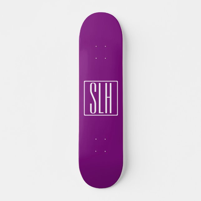 Bold Modern 3 Initials Monogram | White & Purple Skateboard (Front)
