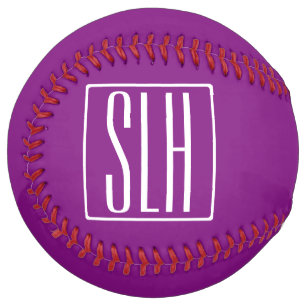 Bold Modern 3 Initials Monogram   White & Purple Softball