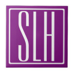 Bold Modern 3 Initials Monogram | White & Purple Tile<br><div class="desc">White text & white frame on purple (changeable background colour).</div>