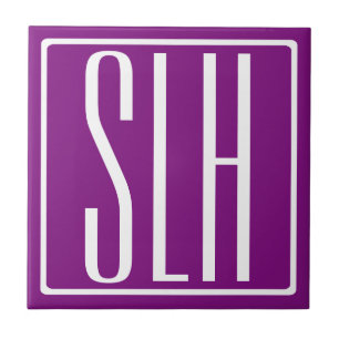 Bold Modern 3 Initials Monogram   White & Purple Tile