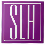 Bold Modern 3 Initials Monogram | White & Purple Tile<br><div class="desc">White text & white frame on purple (changeable background colour).</div>