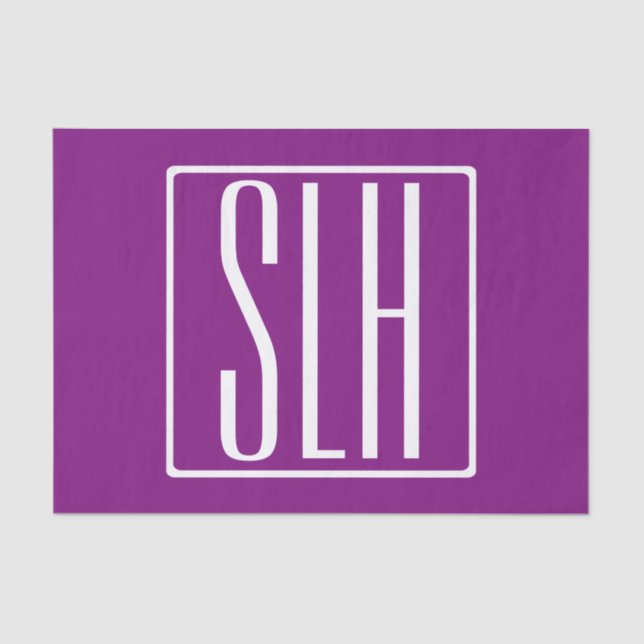 Bold Modern 3 Initials Monogram | White & Purple Tissue Paper (Front)