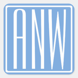 Bold Modern 3 Initials Monogram White & Sky Blue Square Sticker