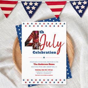 Bold Modern 4th of July Fireworks USA Patriotic Invitation