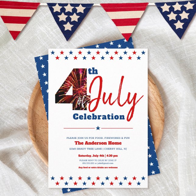 Bold Modern 4th of July Fireworks USA Patriotic Invitation (Creator Uploaded)