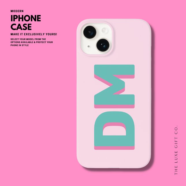 Bold Modern Big Initials Shadow Monogram Pink iPhone Case (Creator Uploaded)