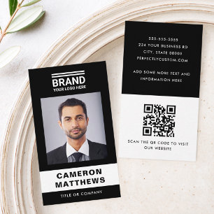 Bold modern black and white photo logo QR code Business Card